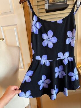 Jones New York Black Tank with Lavender Floral Accents